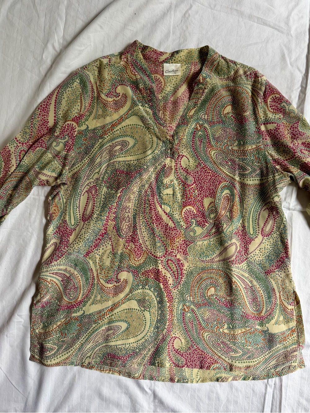 Christina Paisley Print Blouse in Cream, Green, Pink